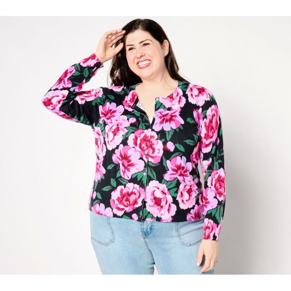 Isaac Mizrahi Live! Women's Top Plus Sz Sweater 1X Floral Multi-colored A652875